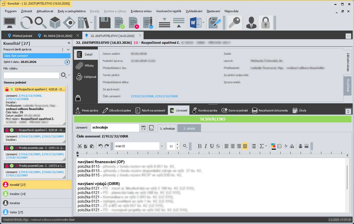 Konsiliář okno programu