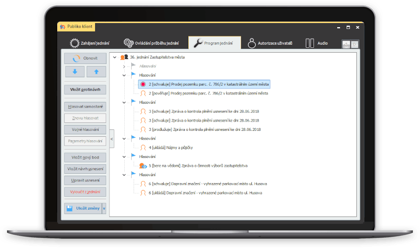 Hlasovací systém Pabliko - ovládání